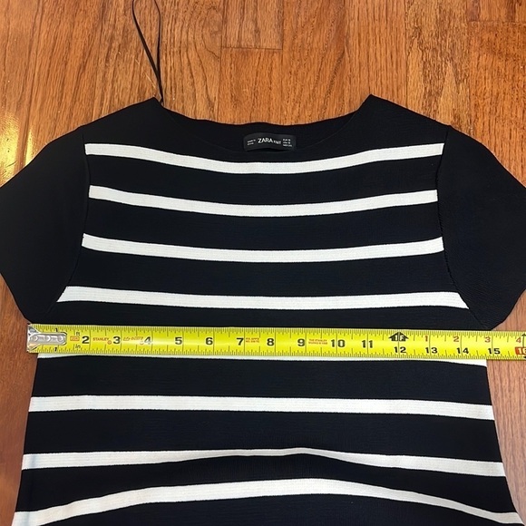 Zara Knit Black and White Striped Dress with Faux Leather Pockets Size Small - Picture 5 of 12